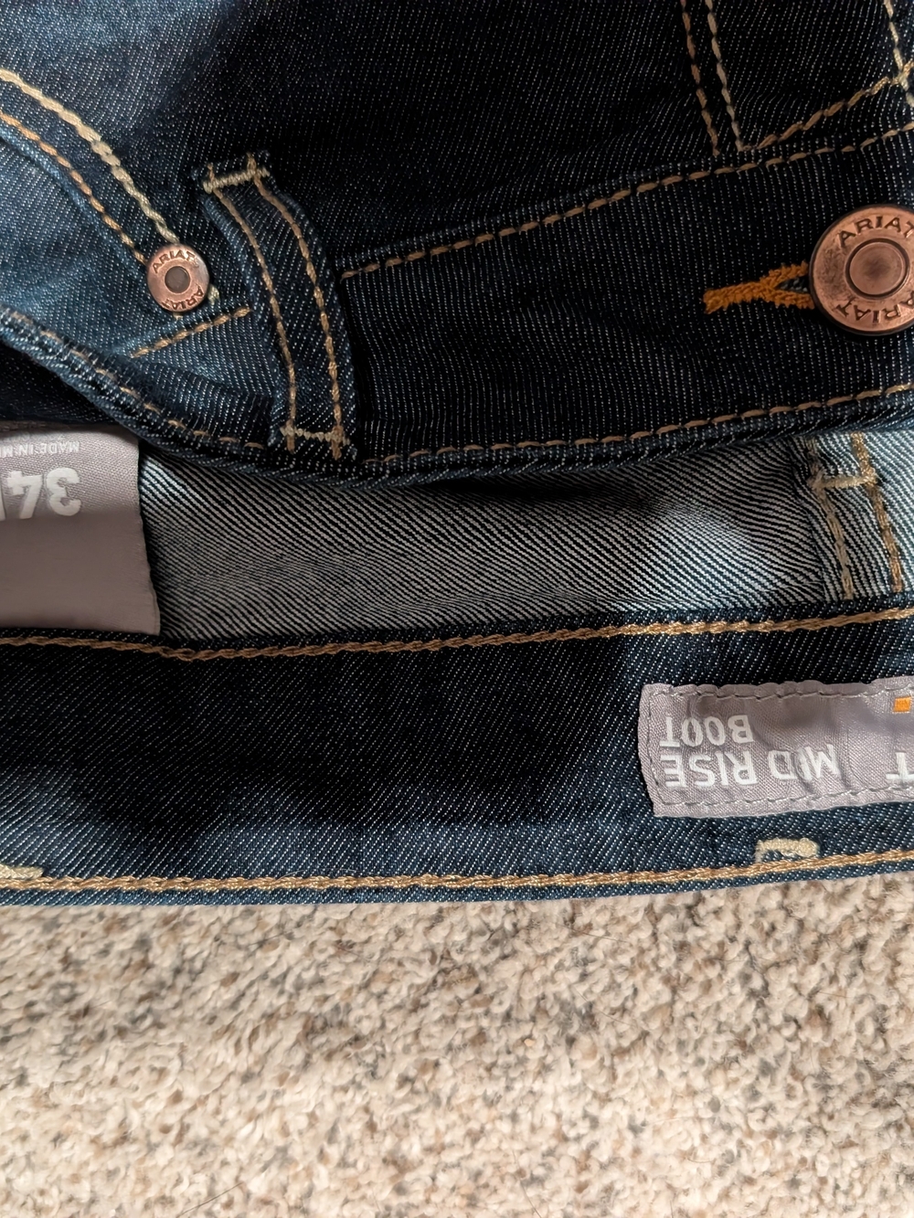 Women's Ariat Rebar Dark Blue Bootcut Jeans with Contrast Stitching - Picture 4 of 5